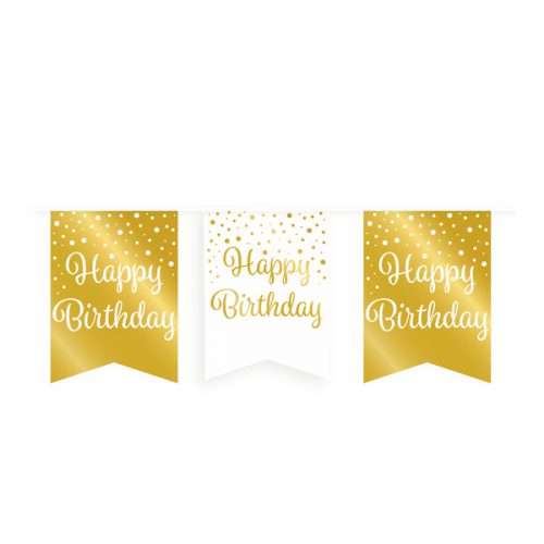 Gold White Vlaggenlijn Happy Birthday bestellen bij FeestVoordeel |
